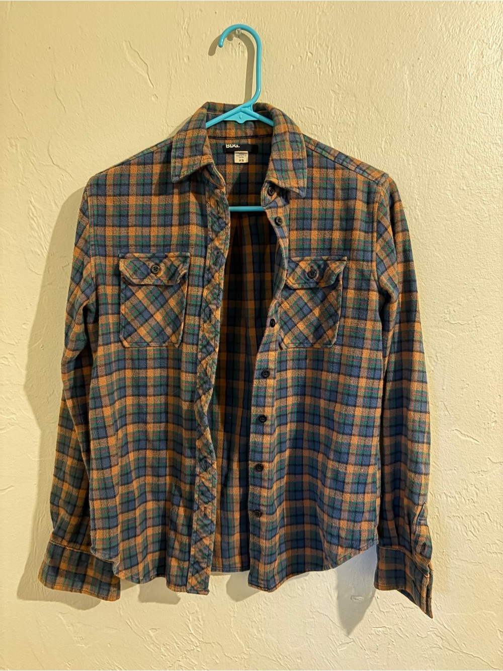 BDG Blue and Brown Plaid Casual Button-Down Shirt